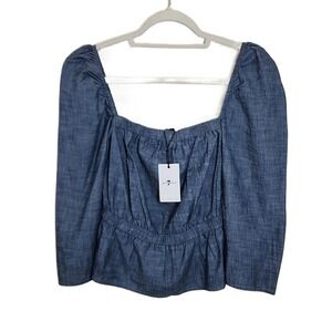 7 For All Mankind Cropped Blouse MSRP $159 Chambray Sz.Sm On Or Off Shoulder NWT